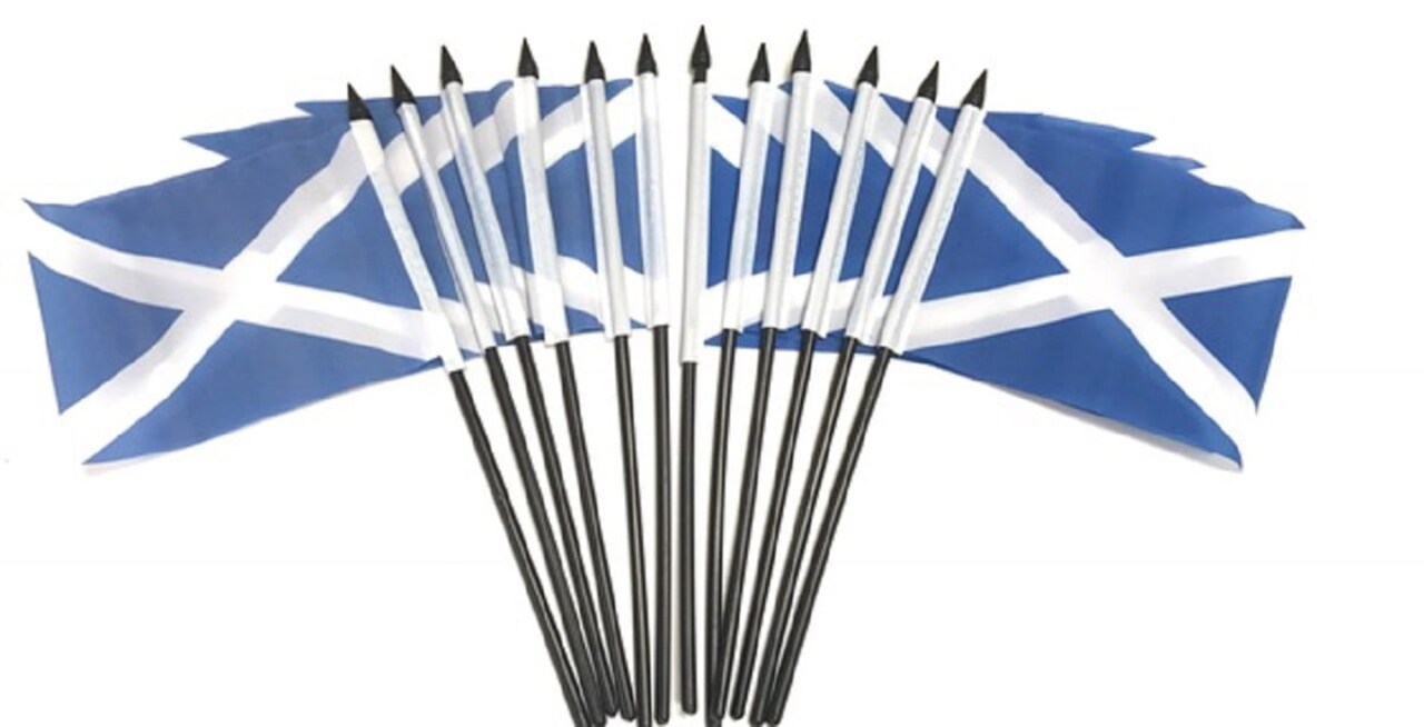 Pack of 12 Scotland Cross Mini Flags – 4"x6" Polyester Desk & Hand Waving Set